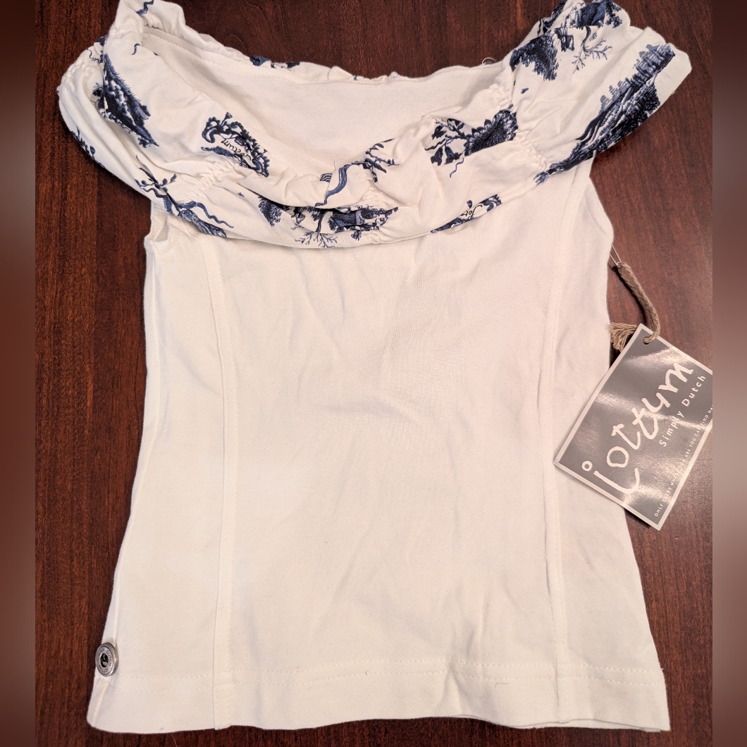 Nwt Jottum Girls White Top With Blue Accents, Size 6 (Eur 116)